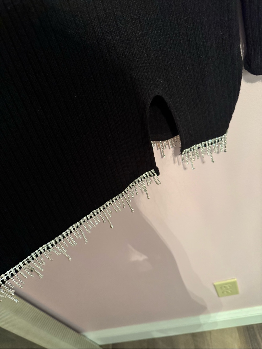 ZARA Black Ribbed Long-Sleeve Sweater Top with Fringe - Picture 3 of 3